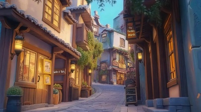 奶油静谧古风小镇街道