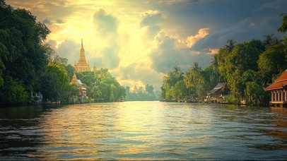 静谧热带乡村河畔