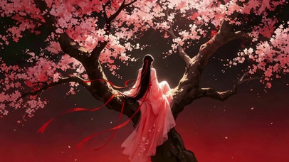 樱花枝头古风少女