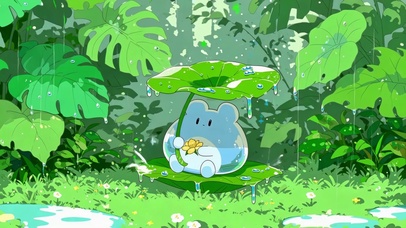 荷叶伞下软萌透明小熊崽