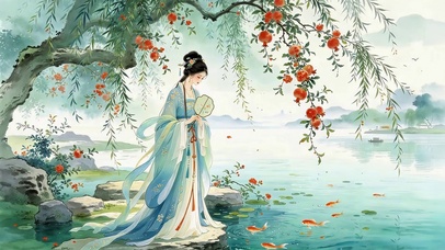 国风湖边女孩