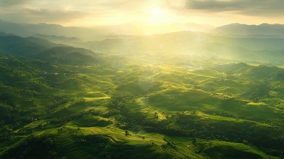 俯瞰清新绿色梯田风光