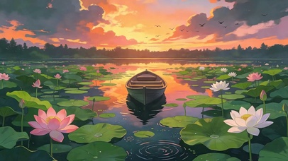 夕阳荷花