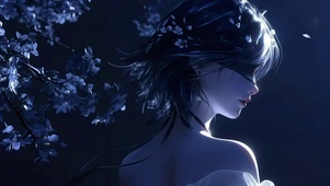 蒙眼落花短发少女