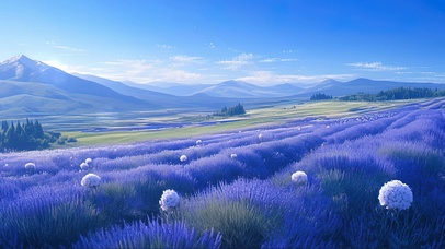 蓝天高山薰衣草花海