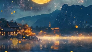 夜色树木河流带鱼屏