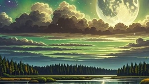 夜景星空树木河流双屏