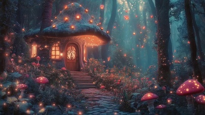 梦幻朦胧森林蘑菇小屋