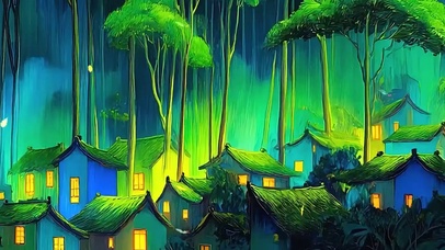 护眼绿景树木萤火虫带鱼屏