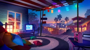 度假山庄夜晚小屋