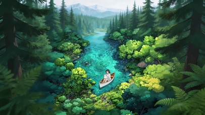森林河流划船