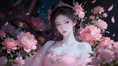 牡丹花国潮风女孩