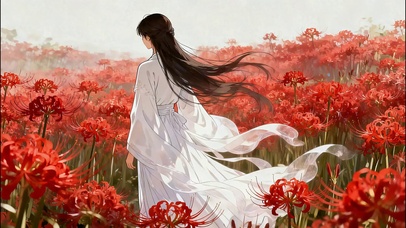 彼岸花丛中的背影