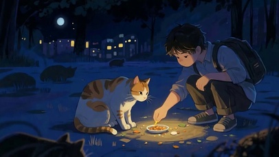 男孩与猫咪