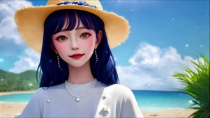 清新草帽短发少女