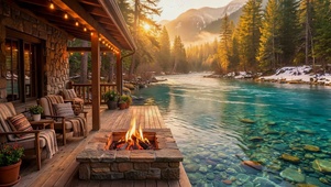 高山河流小屋