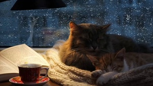 下雨时的猫咪