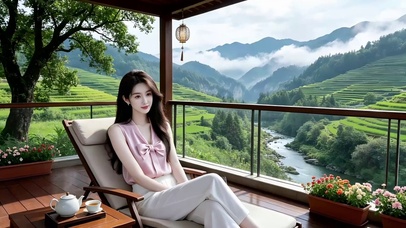 碧水青山间民宿度惬意时光的美女