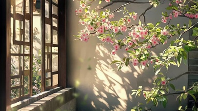 春日墙角鲜花庭院风景