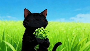 捧花小黑猫