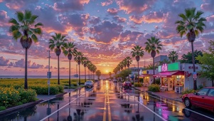 雨后黄昏海滨公路治愈风景