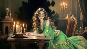 童话意境蒙眼碧色长裙美女