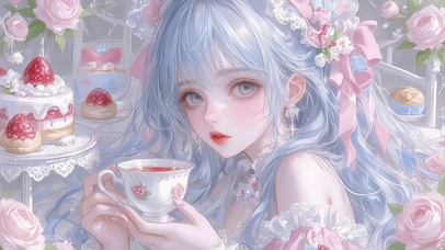 蓝发粉玫茶韵甜