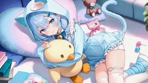 蓝发猫耳软萌居家美少女