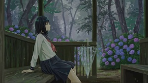 唯美雨天亭中少女