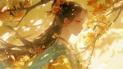 黄色腊梅汉服美女