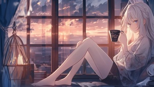 黄昏下的美少女