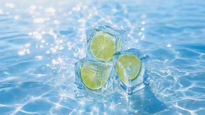 水面冰块柠檬
