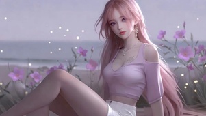 粉毛清纯海边女孩