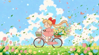 春日花田骑行少女