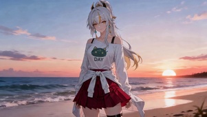 治愈黄昏海滩女孩