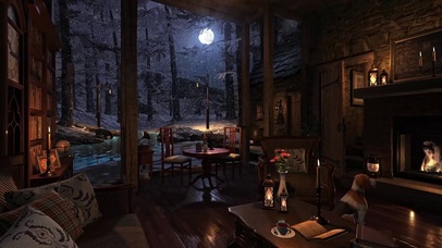 冬季森林小屋夜晚氛围