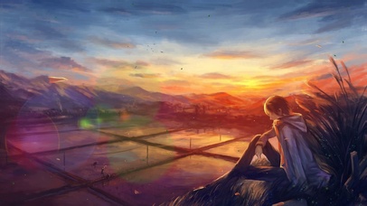 唯美动漫夕阳田地