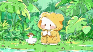雨衣小熊的丛林漫步