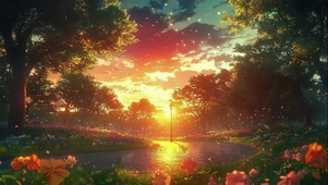 城市黄昏公园唯美花海