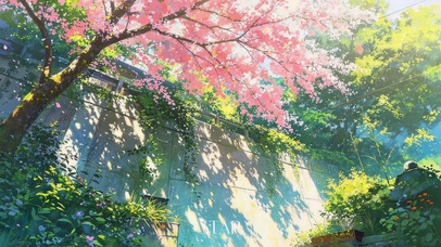墙角的樱花树