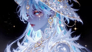 梦幻闪光华丽蓝白发二次元少女