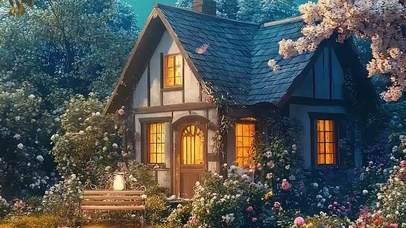 护眼花草树木房屋带鱼屏