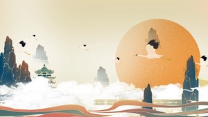 国潮山水黄绿背景图