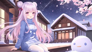 雪中夜晚少女