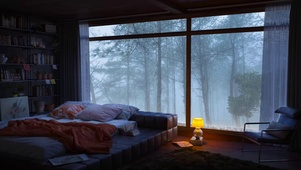 温馨雨天安静木屋卧室