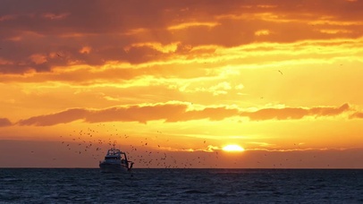 渔船载着日落