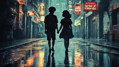 城市雨中漫步的情侣