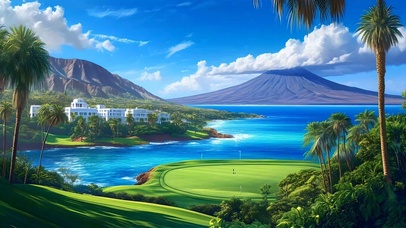 清新大海草地