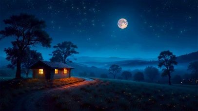 静谧夜空下小屋 