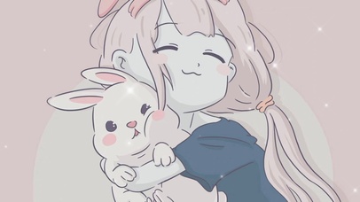 可爱女孩和兔子